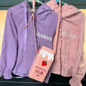 Kawaii Bunny Ear Jackets and Strawberry Milk Purse Set